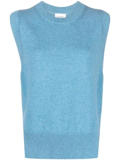 Barrie Sleeveless Knitted Cashmere Top In Blue