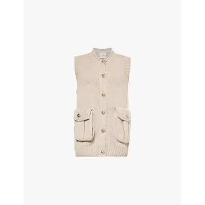 Barrie Womens Cream Flap-pocket Relaxed-fit Cashmere Vest In Neutrals