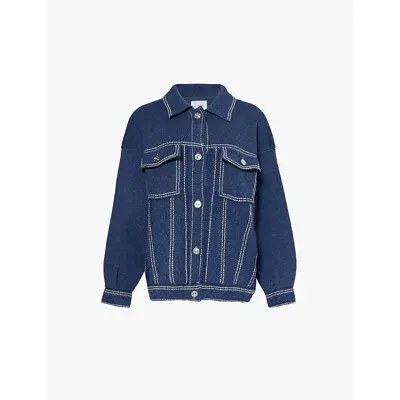 Barrie Womens Special Blue Denim Collar Contrast-stitching Cashmere And Cotton-blend Jacket