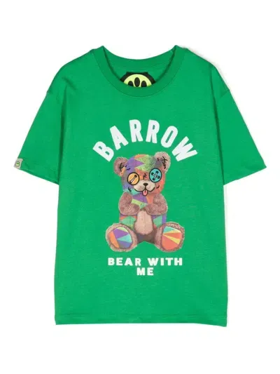 Barrow Kids' Flocked-logo T-shirt In Green