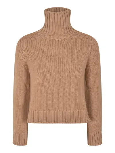 Base High Turtleneck Cropped Knit Pullover In Brown