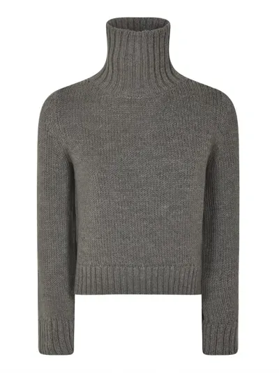 Base High Turtleneck Cropped Knit Pullover In Gray