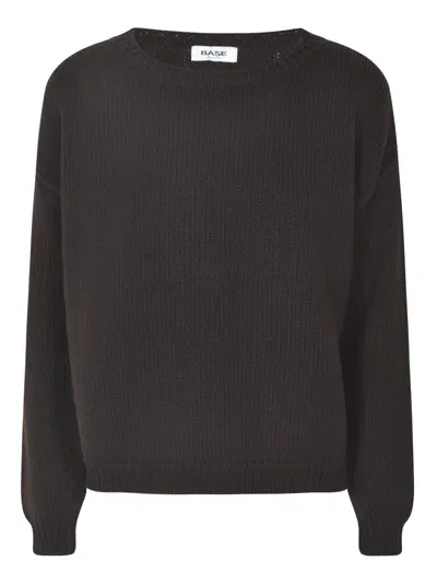 Base Plain Knit Ribbed Sweater In Black