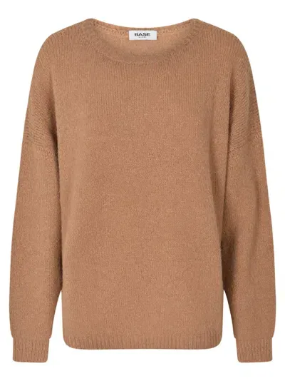 Base Rib Trim Knit Plain Sweater In Camel