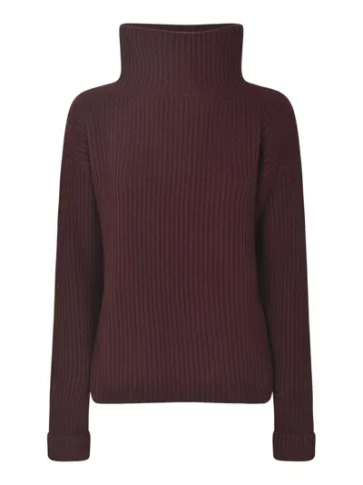 Base Wide High-neck Plain Knit Pullover In Burgundy