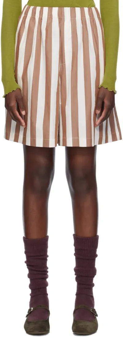 Baserange Brown & Off-white Stave Shorts In Brown White Stripe