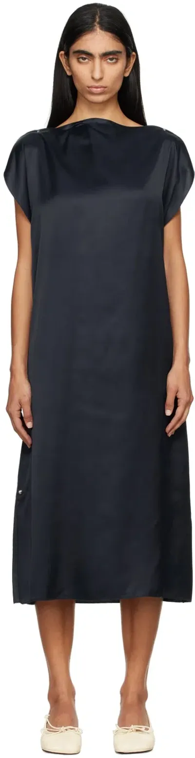 Baserange Navy Clavo Midi Dress In Blue Black