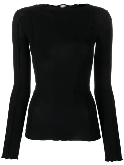 Baserange Ribbed-knit Long-sleeve Top In Black