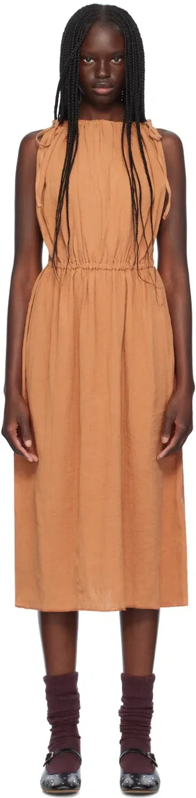 Baserange Orange Diph Midi Dress In Brick