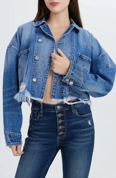 Bayeas Frayed Crop Denim Jacket In Medium Blue