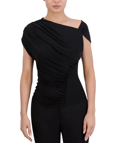 Bcbgmaxazria Asymmetrical Cap Sleeve Top In Black