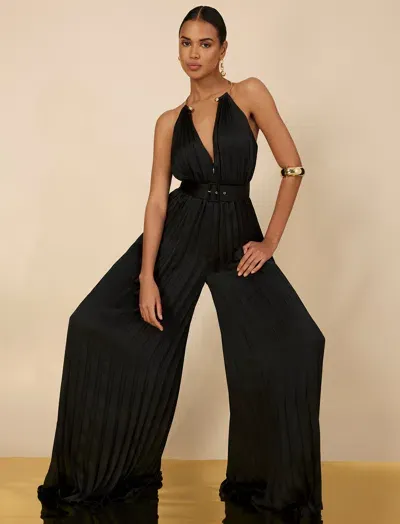 Bcbgmaxazria Womens Wide Leg Surplice Jumpsuit In Black