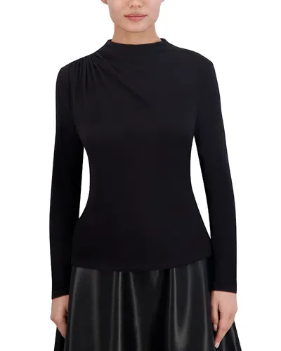 Bcbgmaxazria Ruched Mock Neck Top In Black