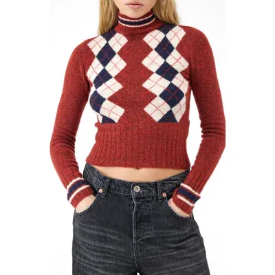 Bdg Urban Outfitters Argyle Turtleneck Crop Sweater In Burgundy