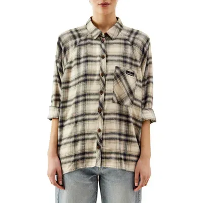 Bdg Urban Outfitters Brendon Plaid High-low Hem Button-up Shirt In Khaki