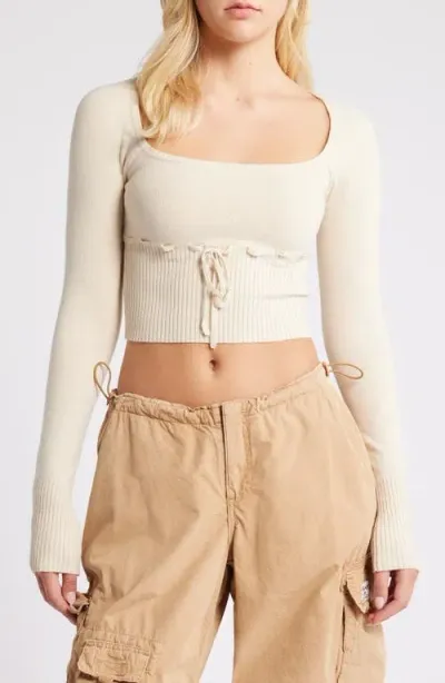 Bdg Urban Outfitters Edison Crop Scoop Neck Rib Sweater In Beige