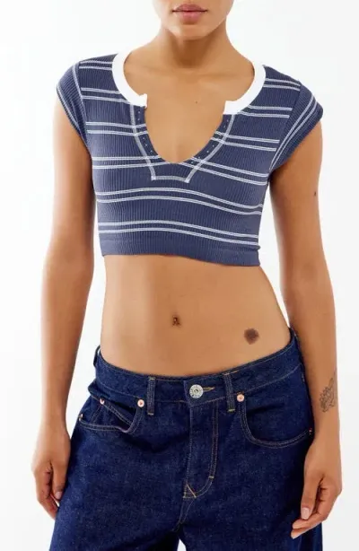 Bdg Urban Outfitters Going For Gold Stripe Crop Top In Navy Stripe