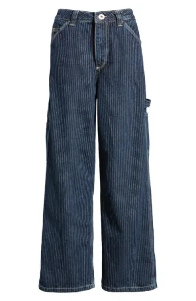 Bdg Urban Outfitters Jaya Railroad Stripe Baggy Low Rise Wide Leg Carpenter Jeans In Rinse Denim