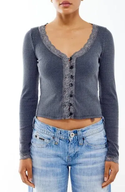 Bdg Urban Outfitters Lace Trim Rib Cardigan In Blue