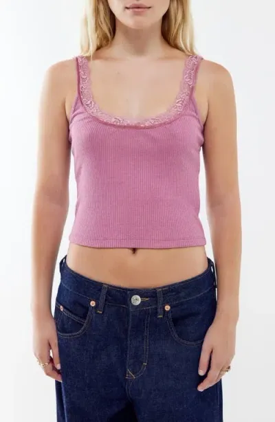 Bdg Urban Outfitters Lace Trim Rib Tank In Pink