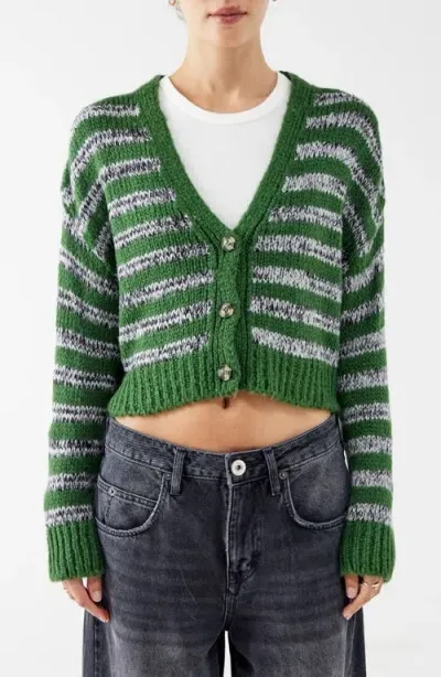 Bdg Urban Outfitters Laguna Stripe Crop Cardigan In Green Grey