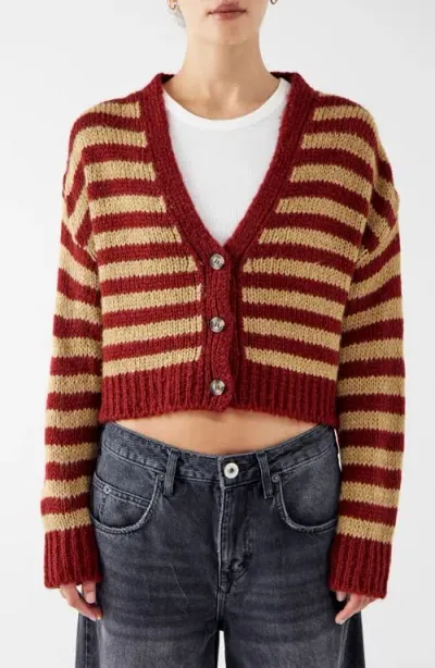 Bdg Urban Outfitters Laguna Stripe Crop Cardigan In Red Camel