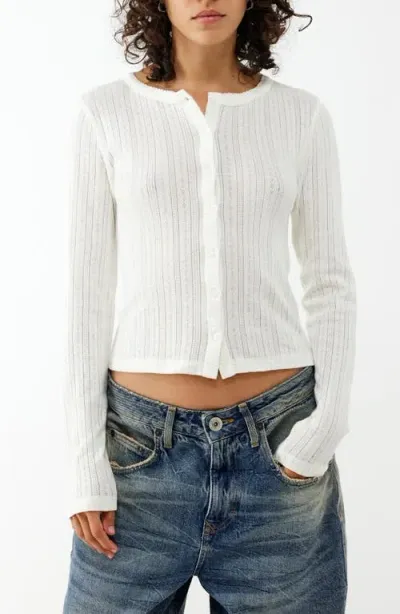 Bdg Urban Outfitters Love Pointelle Stitch Cotton Cardigan In Ivory