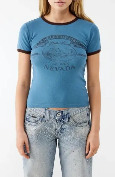 Bdg Urban Outfitters Nevada Cotton Graphic Ringer T-shirt In Blue