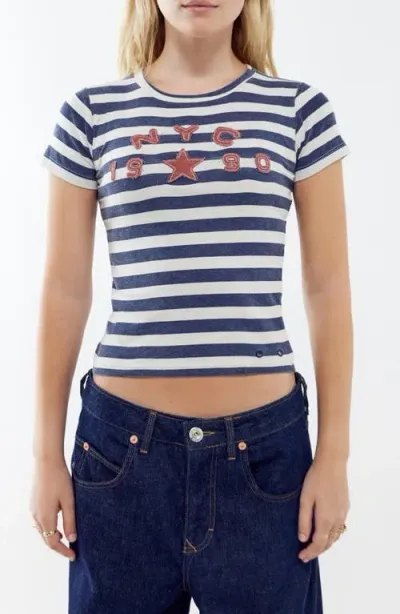 Bdg Urban Outfitters Nyc 1990 Appliqué Stripe Cotton Graphic T-shirt In White