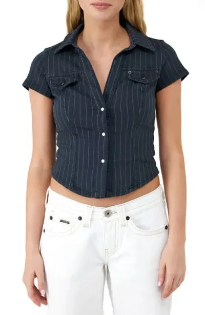 Bdg Urban Outfitters Polly Pinstripe Denim Snap-up Shirt In Black