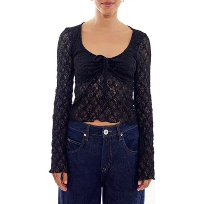 Bdg Urban Outfitters Quinn Tie Front Lace Top In Black