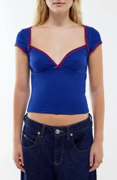 Bdg Urban Outfitters Sunny Pointelle Stitch Top In Navy/red