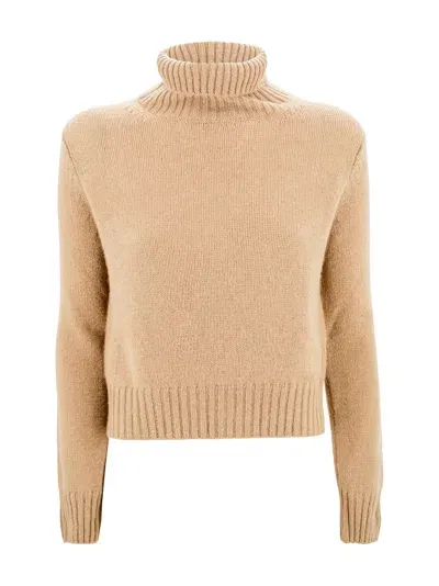 Be You Sweatshirt With Ribbed Turtleneck In Brown