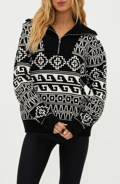 Beach Riot Monterey Jacquard Quarter Zip Sweater In Sea Salt Wave