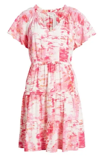 Beachlunchlounge Camila Floral Flutter Sleeve Dress In Rose Powder