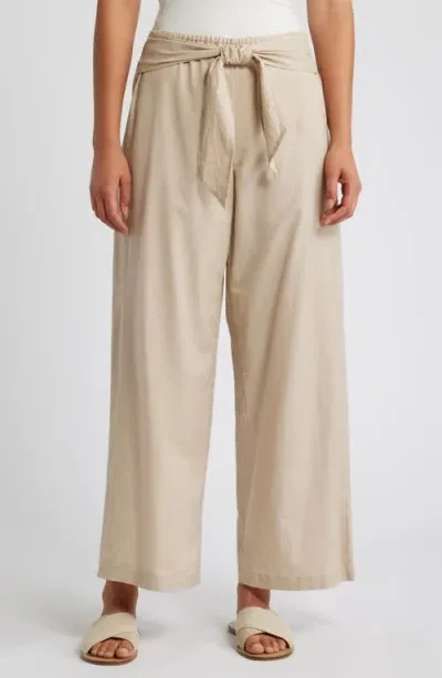 Beachlunchlounge Florencia Tie Waist Wide Leg Cotton & Linen Pants In Airdry Clay