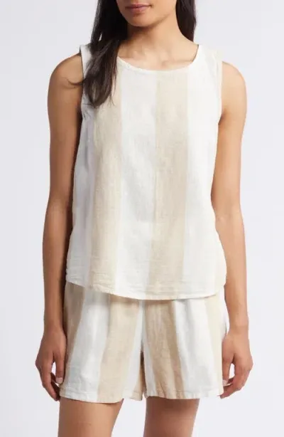 Beachlunchlounge Kelis Stripe Layered Back Sleeveless Linen & Cotton Top In Sahara Sand