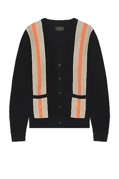 Beams Cardigan Stripepatchwork Like Jacquard In Black