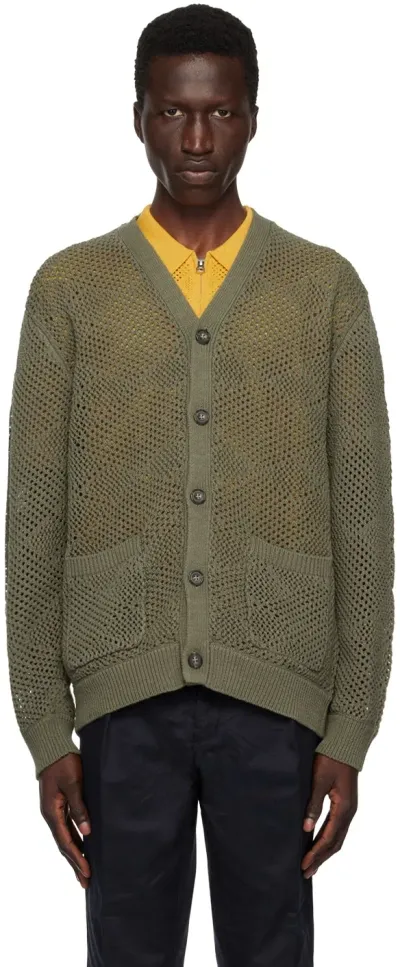 Beams Argyle Open-knit Cotton And Linen-blend Cardigan In Green