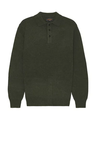 Beams Plus 9g Knitted Polo Shirt In Green