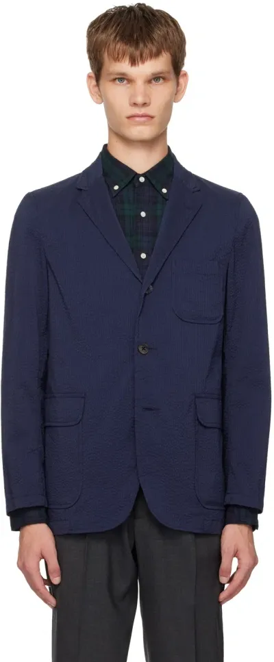 Beams Navy Three-button Shirt Blazer In Navy Solid79