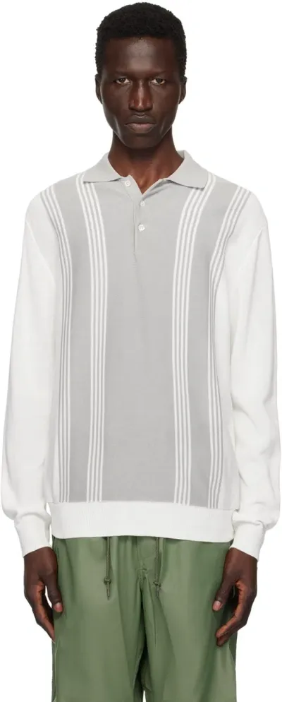 Beams Off-white & Gray Stripe Polo In Off Wht5