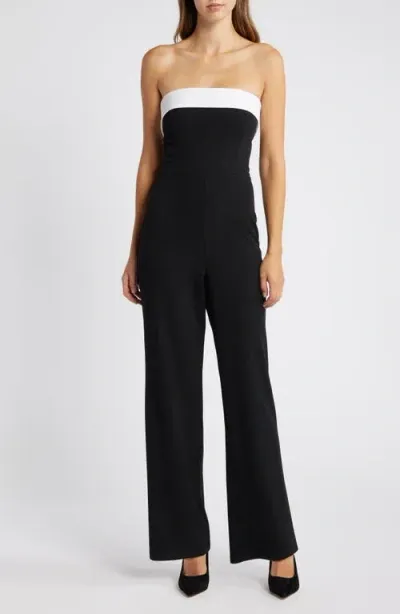 Bebe Colorblock Strapless Jumpsuit In Black