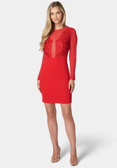 Bebe Mesh And Lace Illusion Dress In Red