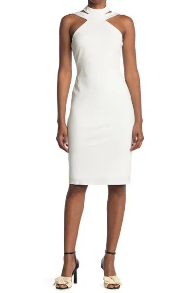 Bebe Mock Neck Strappy Crepe Dress In Ivy