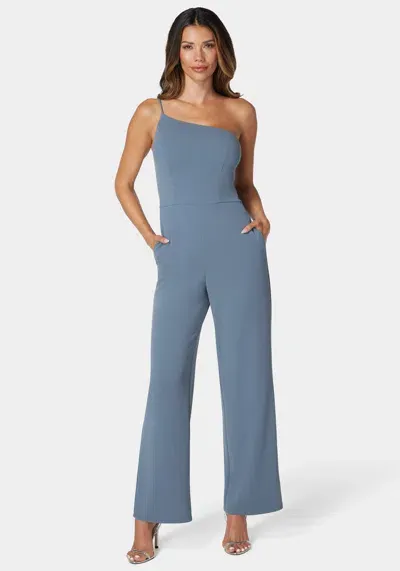 Bebe One Shoulder Core Jumpsuit In Denim