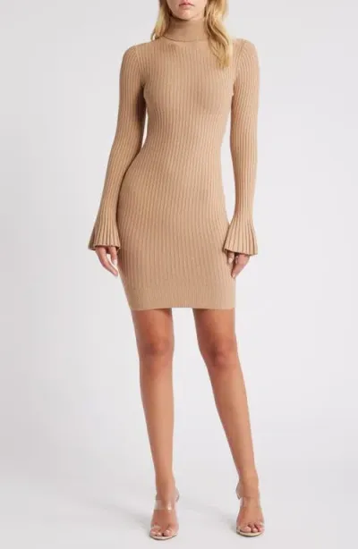 Bebe Turtleneck Long Sleeve Sweater Dress In Taupe