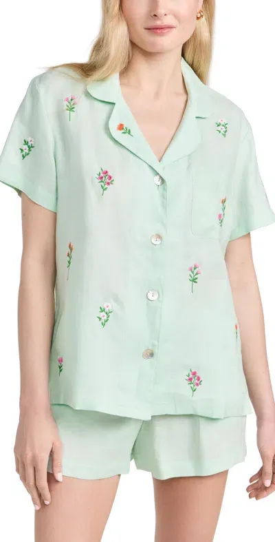 Bedhead Pjs Mint Short Sleeve Classic Shorty Woven Linen Pj Set Dusty Aqua