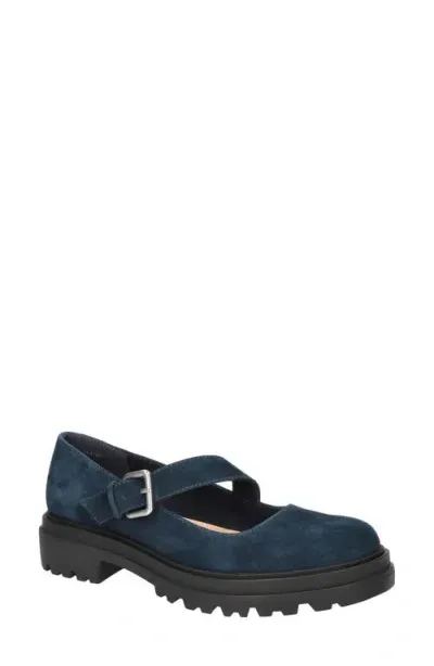 Bella Vita Britt Mary Jane Flat In Navy Kidsuede Leather