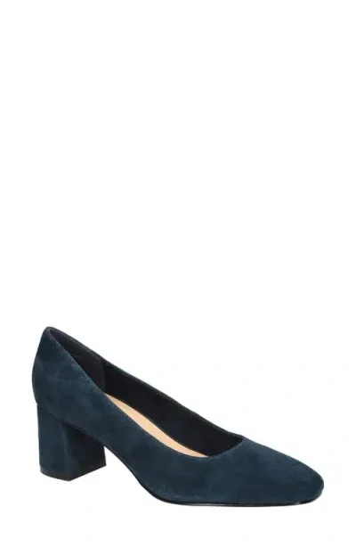 Bella Vita Jillian Square Toe Pump In Navy Kidsuede Leather